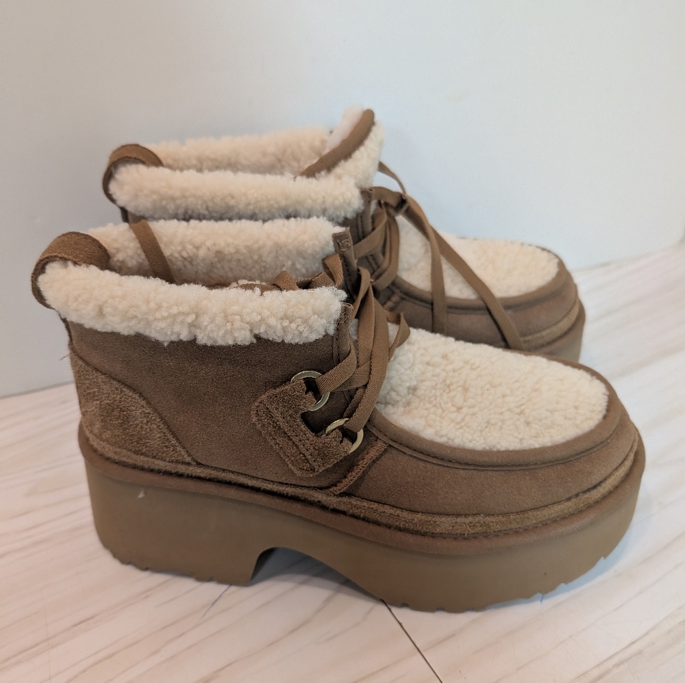 UGG Cozy Tan Platform Boots with Shearling Lining